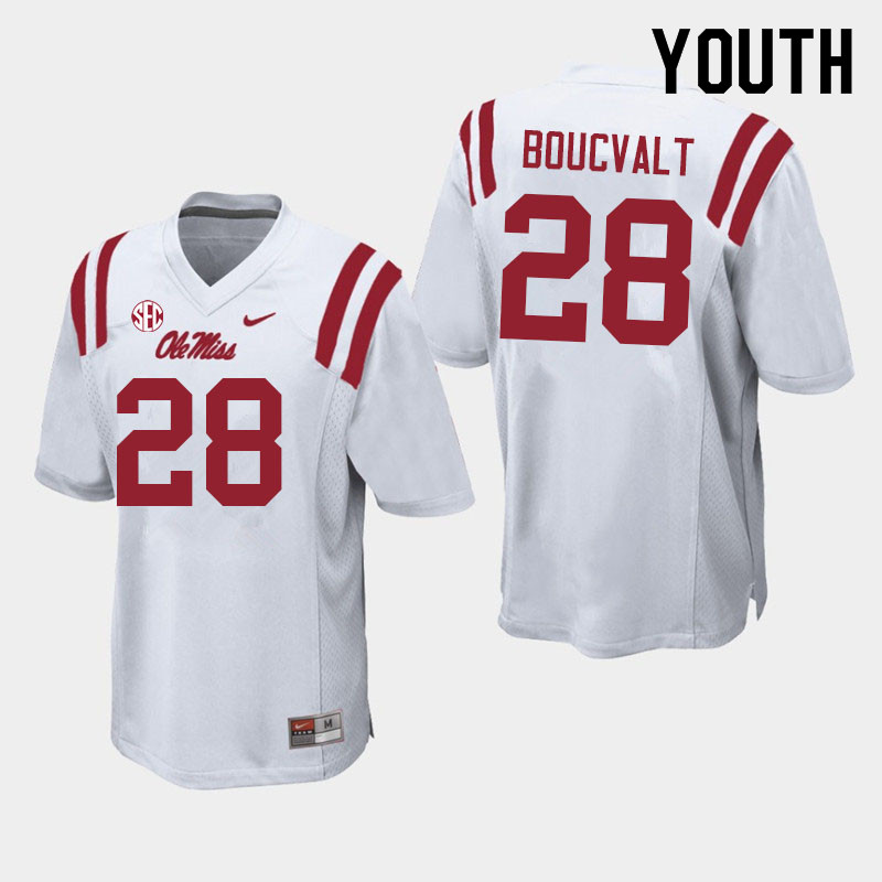 Youth #28 Lex Boucvalt Ole Miss Rebels College Football Jerseys Sale-White